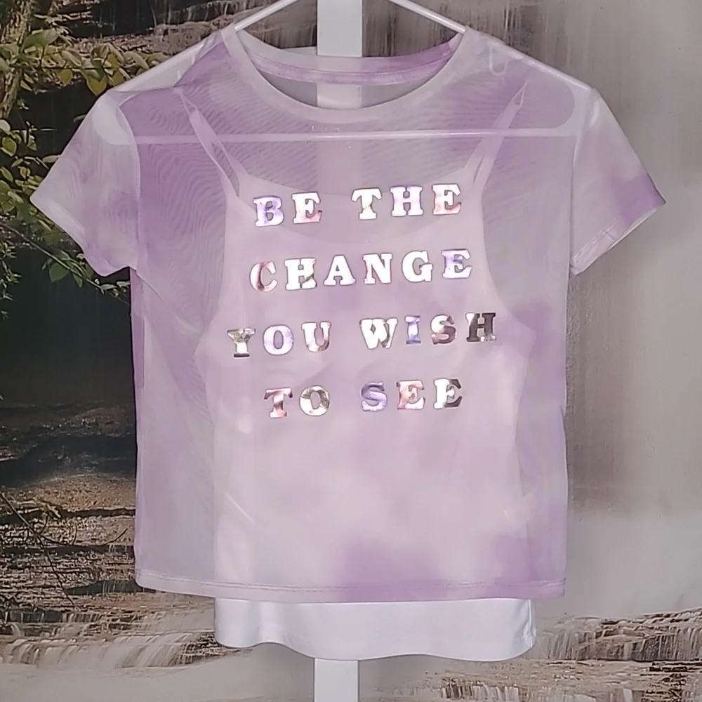 Justice Girls 10 Be the Change shimmery sheer metallic inspirational shirt